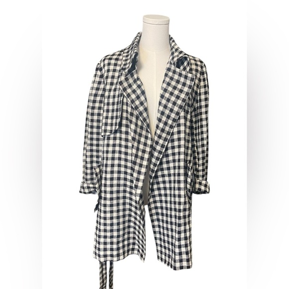 Crown Linen Designs 100% Linen black white gingham women's XS open front Jacket - Picture 1 of 5